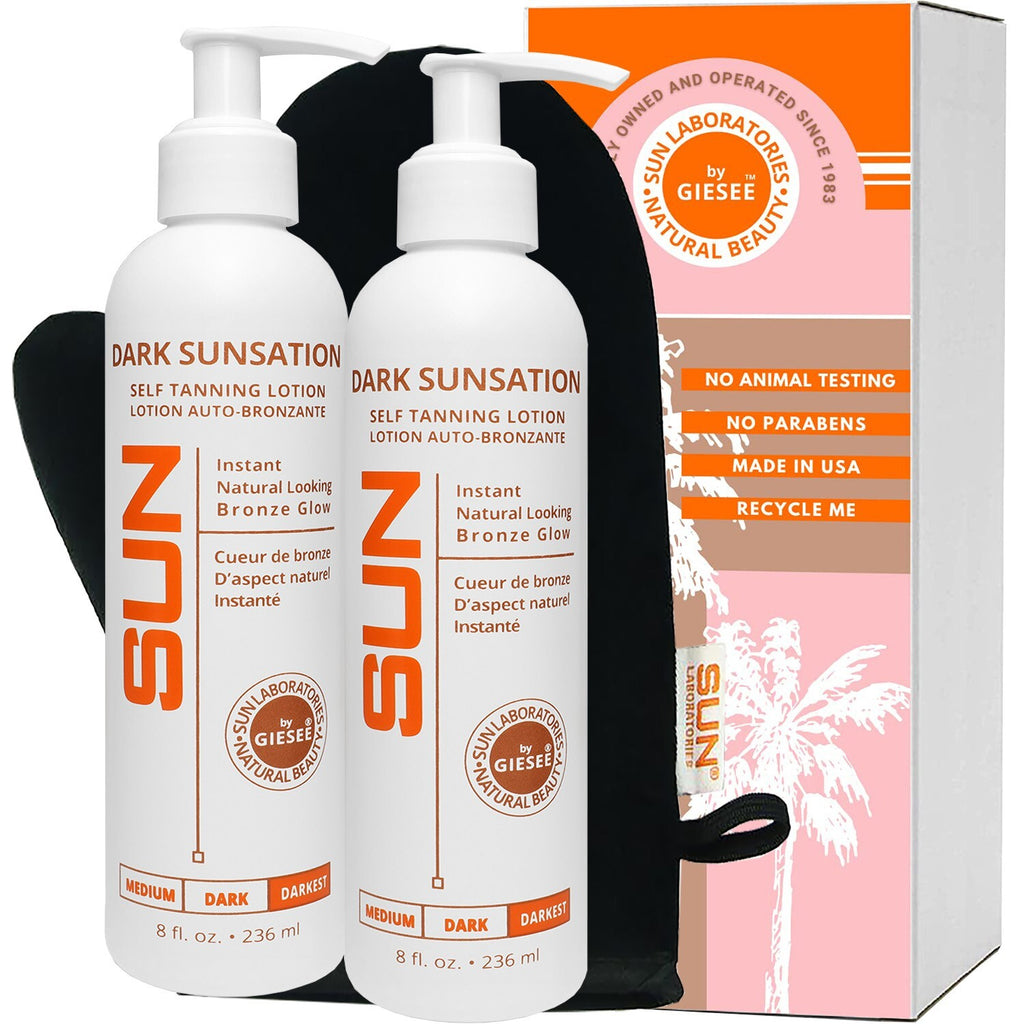 Dark Self Tanning Lotion 8 oz 2 Pack with Mitt - Sunless Tan