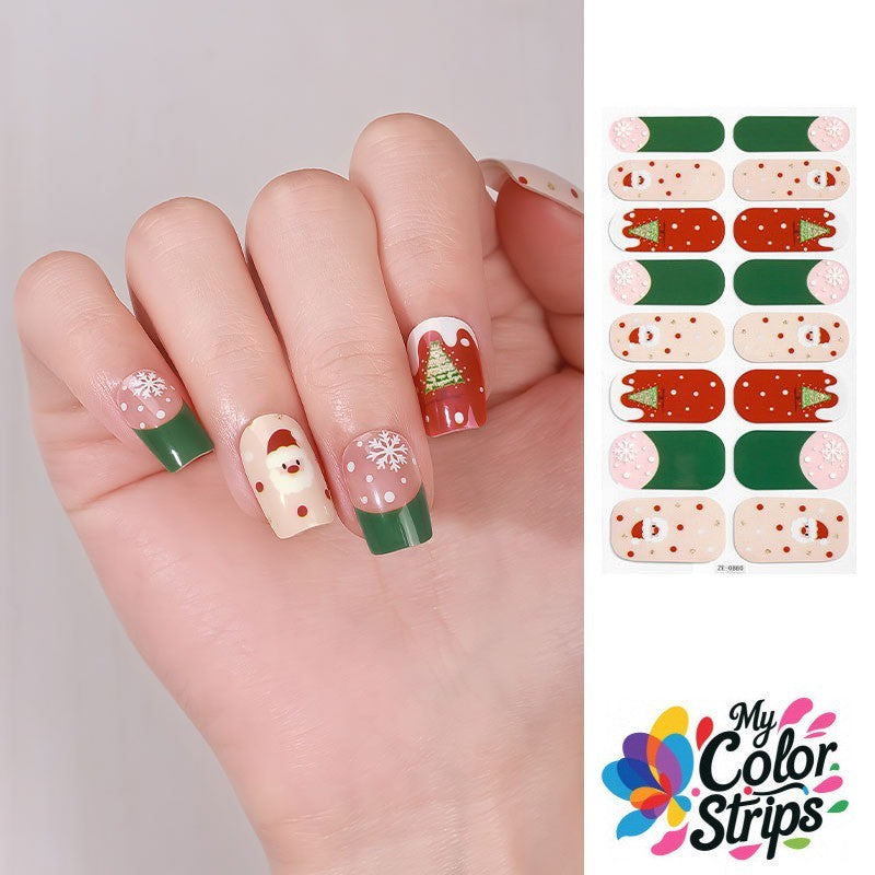 Full Size Christmas Nail Wraps Stickers Set - Holiday Nail Art Self-Adhesive Strips USA
