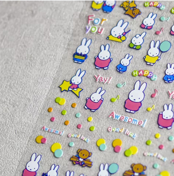 (Set of 2) Miffy Cartoon 3D Nail Stickers for Nail Art DIY Cute Decals - Peanuts Design