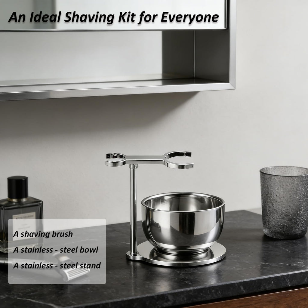 Men's 3-in-1 Shaving Brush Set with Stand, Bowl & Accessories