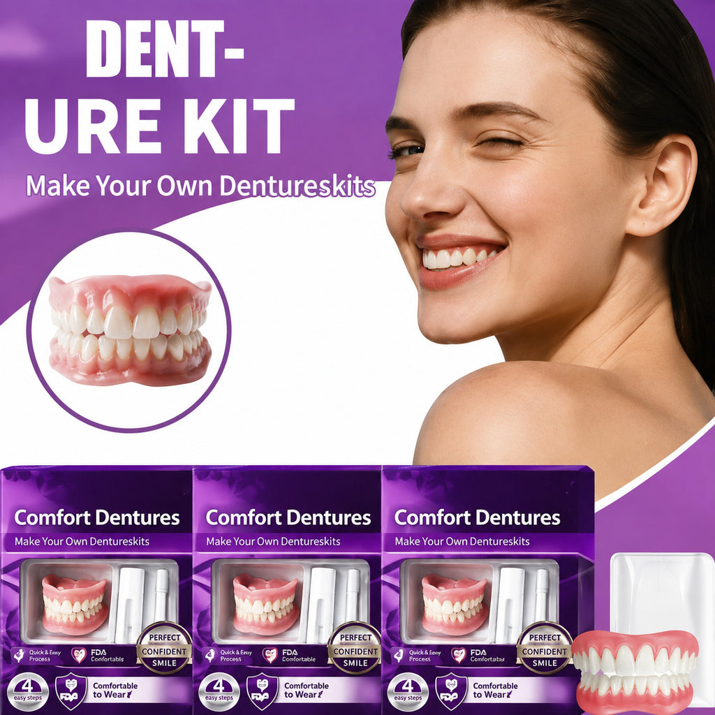 Full Set Natural Silicone Dentures Upper & Lower Comfort Fit - Cosmetic Tooth Replacement