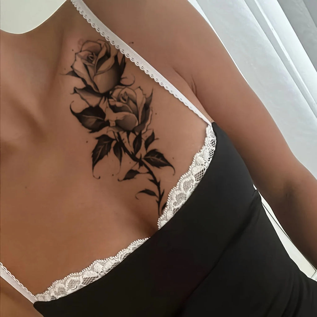 Black Flower Butterfly Temporary Tattoo Stickers Waterproof for Body Arm Leg Chest