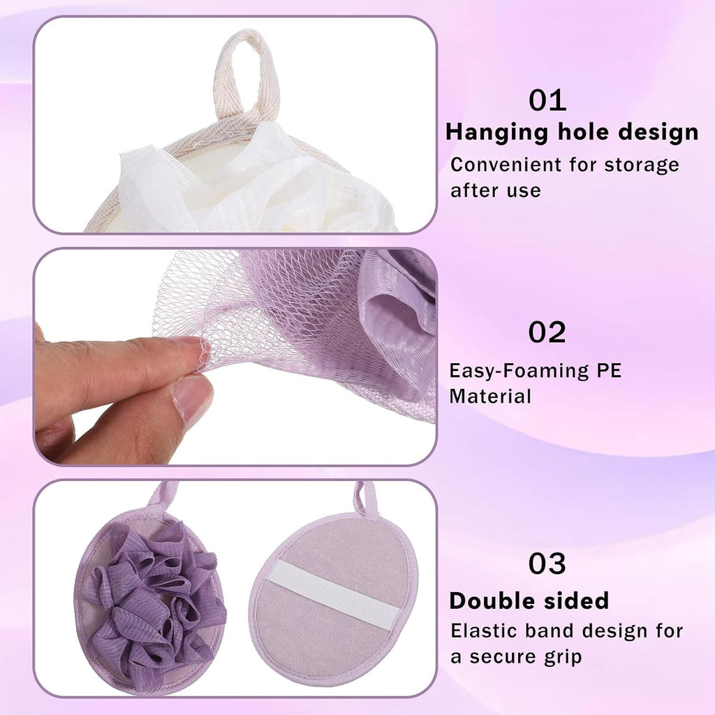 Exfoliating Shower Puff with Elastic Hand Strap 2 Pack Travel Loofah