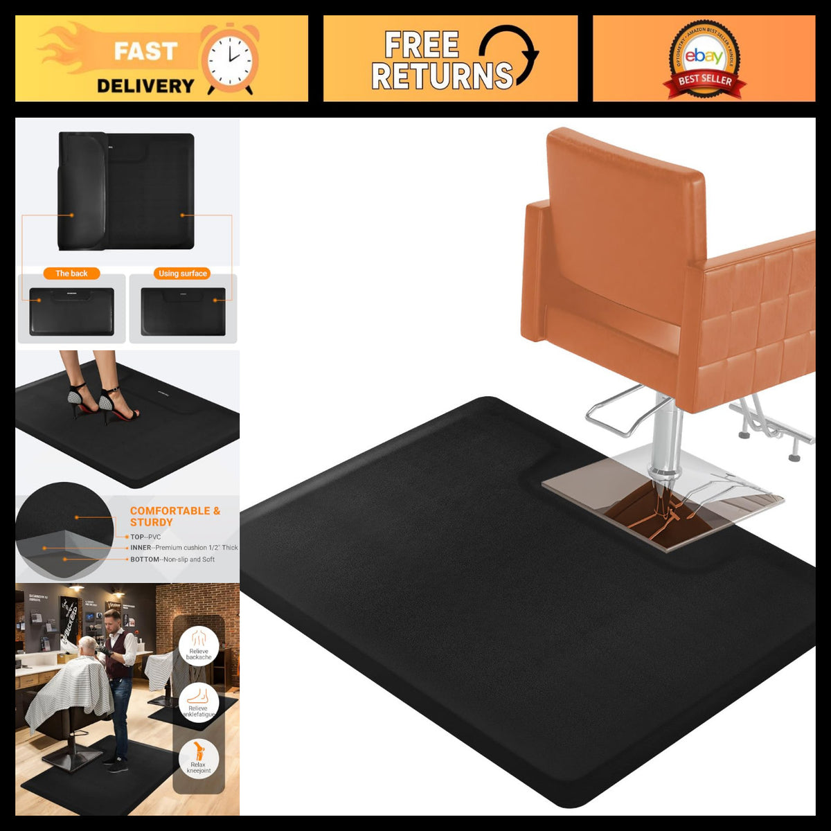 Anti-Fatigue Salon Floor Mat 3ft x 4ft for Hair Stylists & Barbers