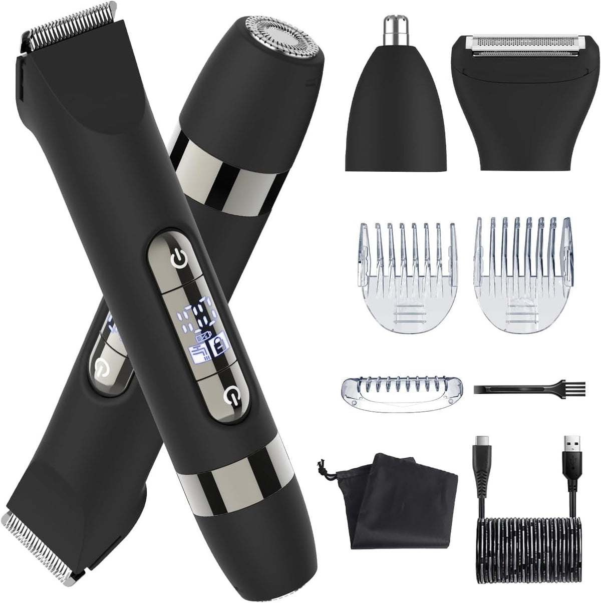 4-in-1 Waterproof Men’s Body Hair Trimmer with Dual Heads & Accessories