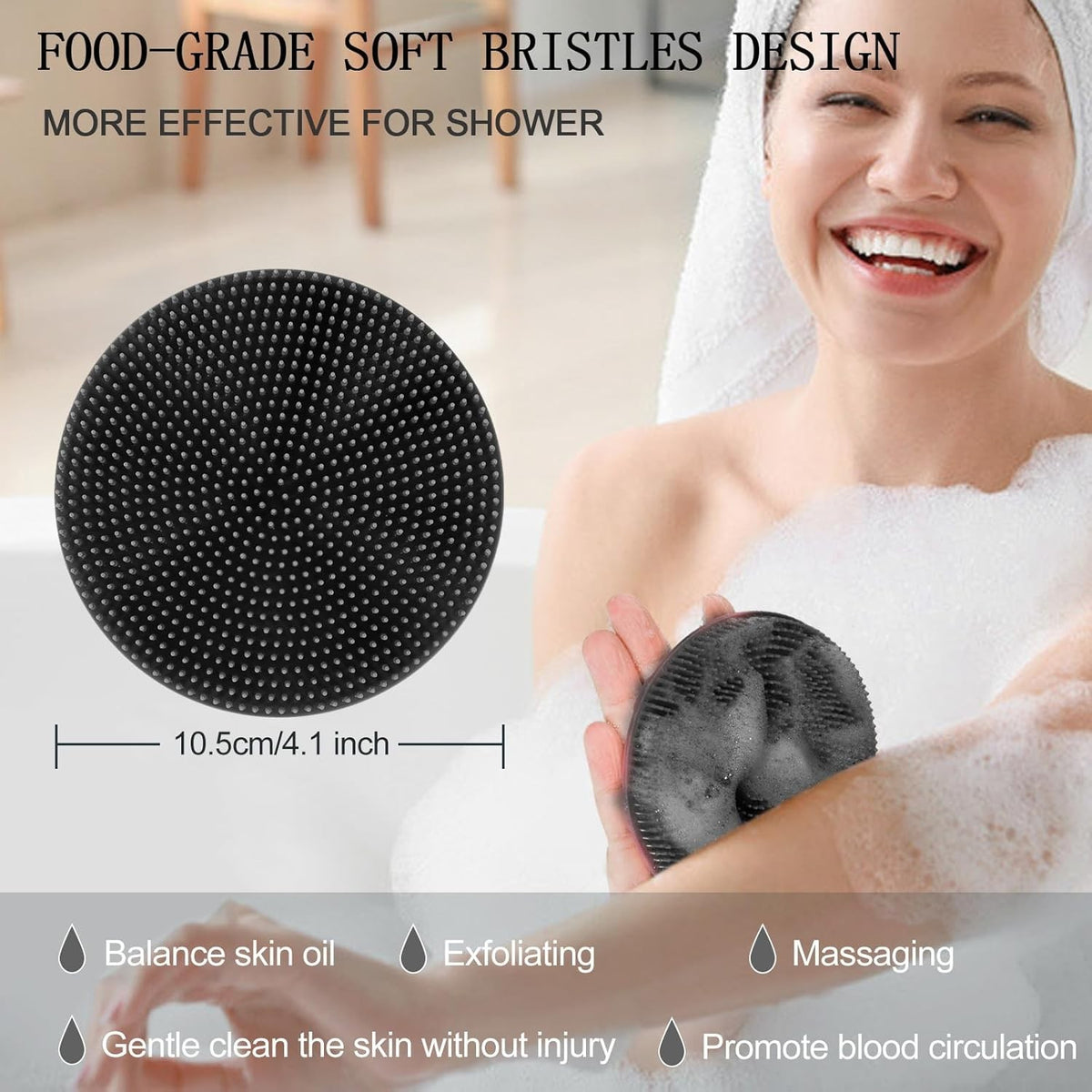 Food-Grade Silicone Body Scrubber Shower Brush - Hygienic Handheld Cleaning Tool