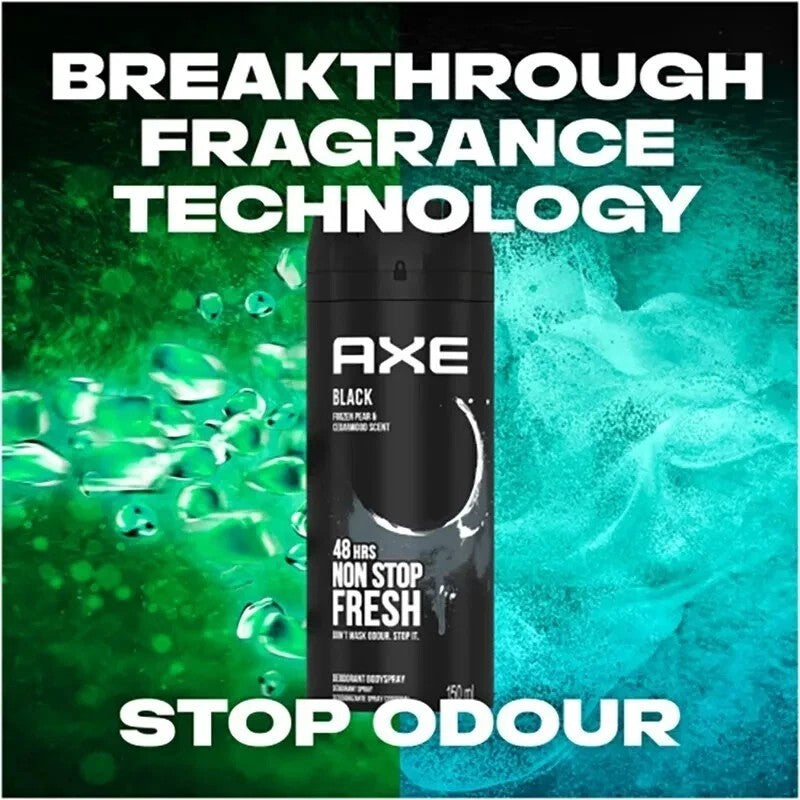 Men's Deodorant Body Spray - AXE Black 48-Hour Fresh Fragrance 150ml 3 Pack