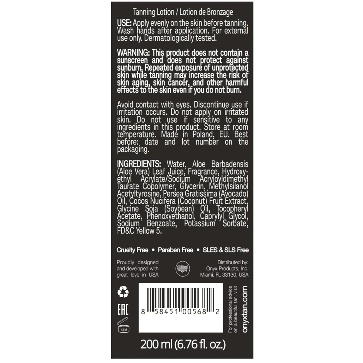 Onyx Grand Cru Tanning Lotion Accelerator No Bronzing Effect Fast Absorbing