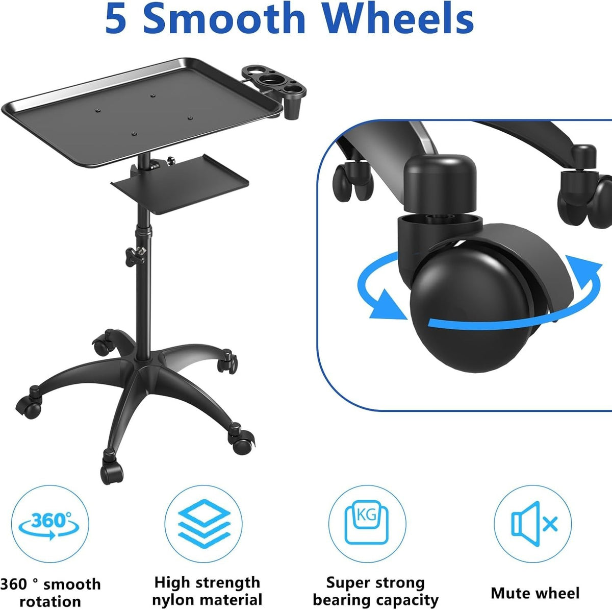 Salon Trolley Cart with Storage Platform and Adjustable Height Wheels