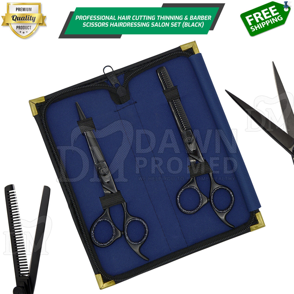 Professional 6.5 Inch Black Hair Cutting Thinning Scissors Set - Barber Shears with Plasma Coating