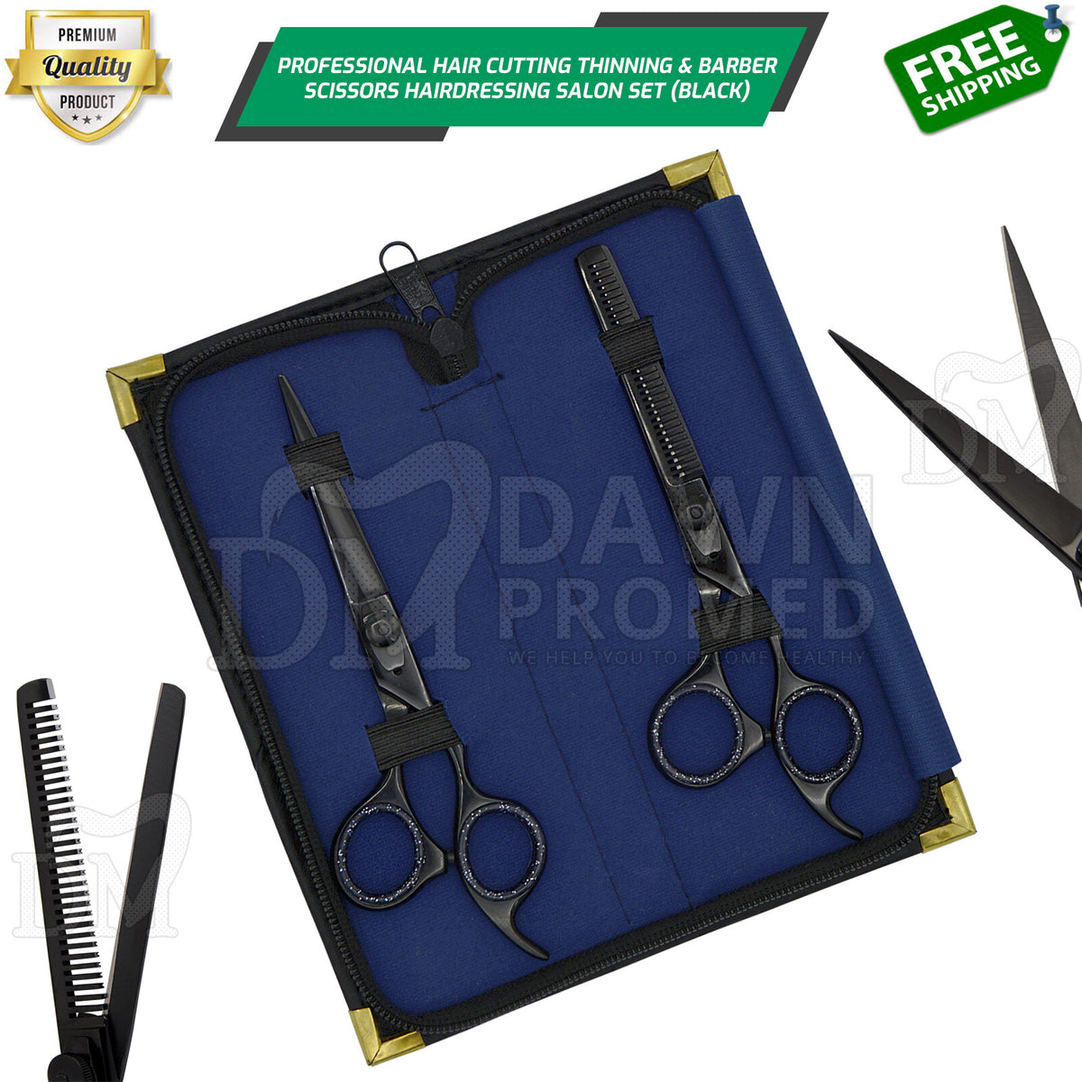 Professional 6.5 Inch Black Hair Cutting Thinning Scissors Set - Barber Shears with Plasma Coating