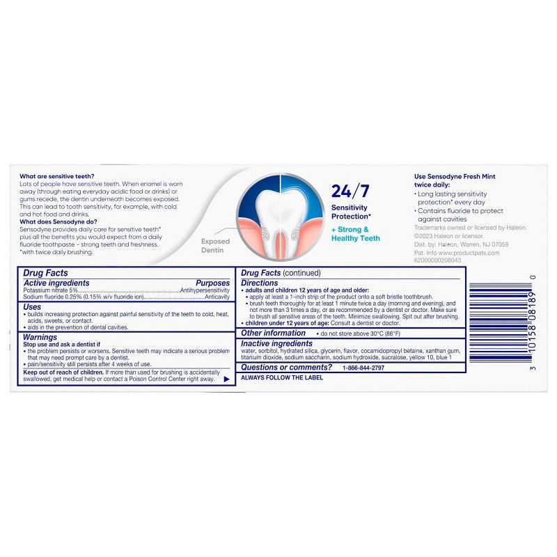Sensodyne Fresh Mint Sensitivity Toothpaste 2 Pack – Cavity & Nerve Relief