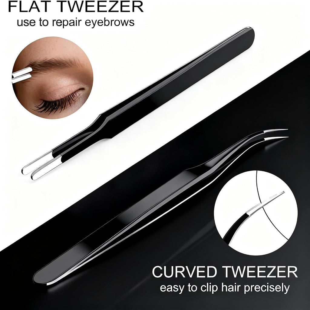 Precision Tweezers Set 4 Pack - Fine Point Curved Flat Angled for Crafts & Electronics
