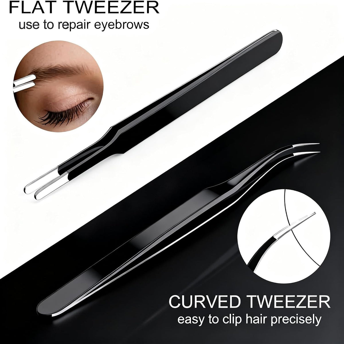 Precision Tweezers Set 4 Pack - Fine Point Curved Flat Angled for Crafts & Electronics