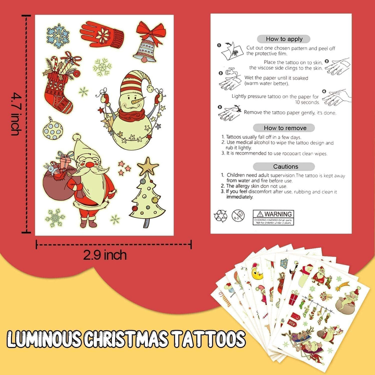 Christmas Temporary Tattoos for Kids - Fun Stocking Stuffers & Party Favors