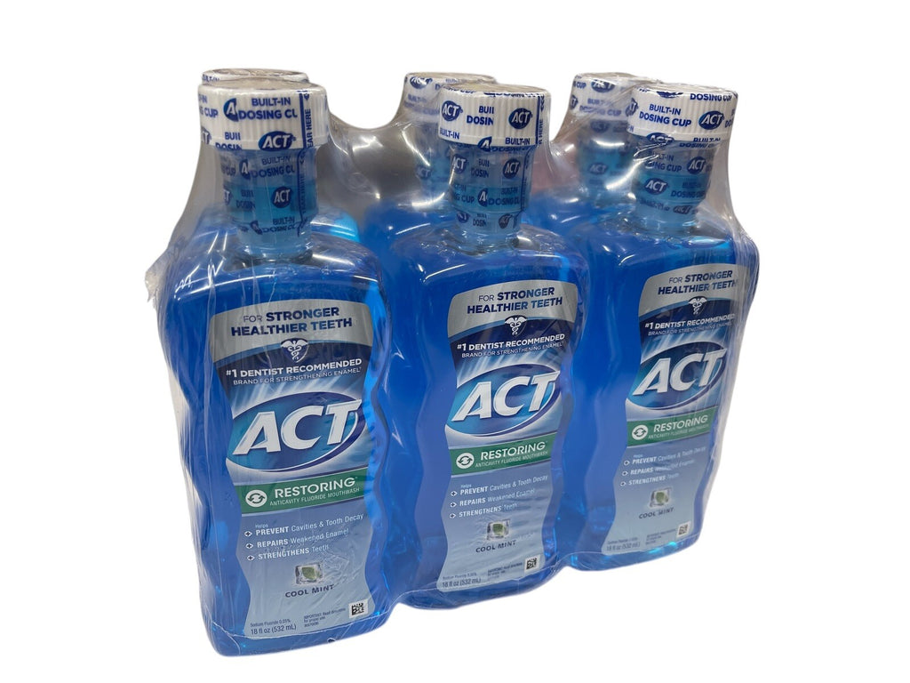 6 Bottles of Fluoride Mouthwash with Cool Mint Flavor - Anticavity & Enamel Repair