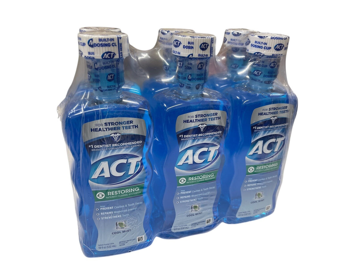 6 Bottles of Fluoride Mouthwash with Cool Mint Flavor - Anticavity & Enamel Repair