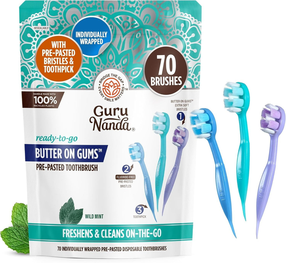 Disposable Travel Toothbrush with Softex Bristles & Built-In Toothpick