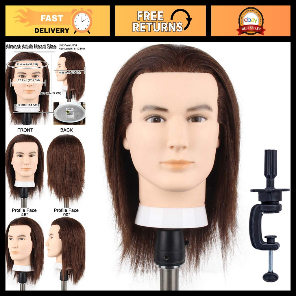 Male Mannequin Head with Human Hair for Hair Styling Practice - 10.6 inch