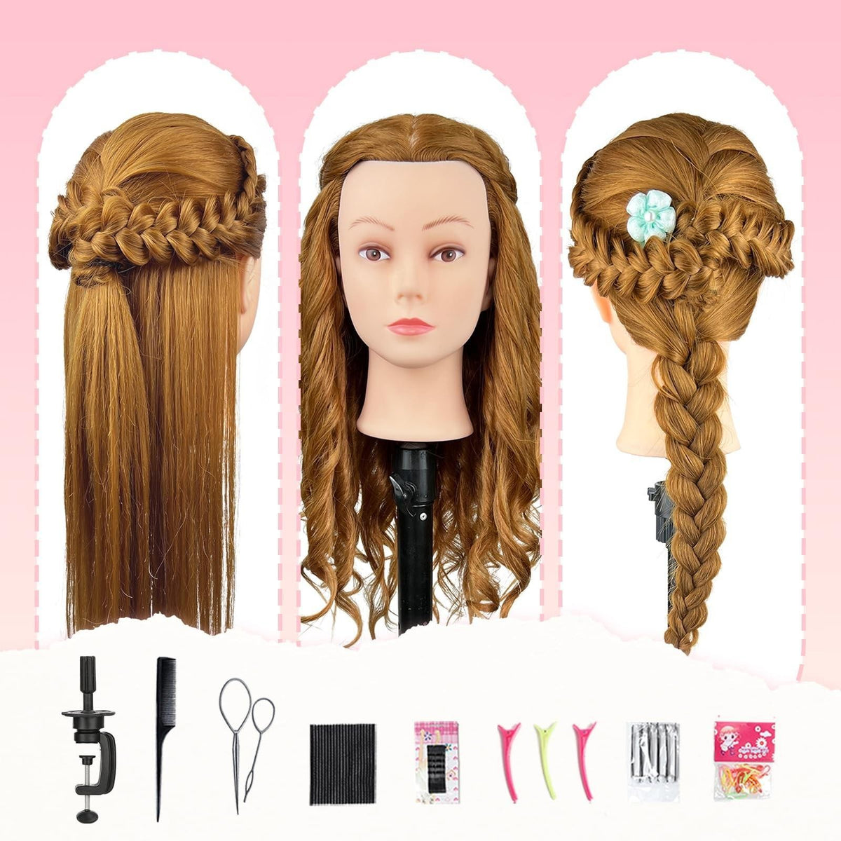 Mannequin Head 26-28 Inches with 80% Human Hair for Hair Styling Practice