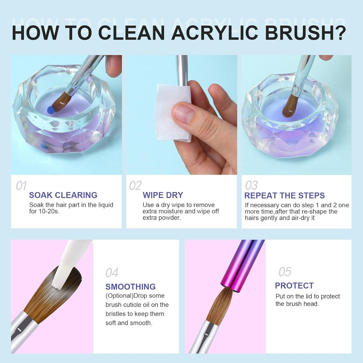 4PCS Acrylic Nail Brush Set - Kolinsky Sable Nail Art Brushes for Professional & Home Use
