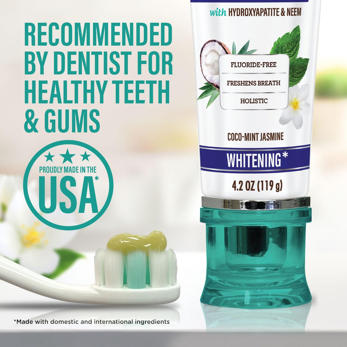 Natural Whitening Toothpaste with Hydroxyapatite & Tongue Scraper - Fluoride-Free, Sensitive Care