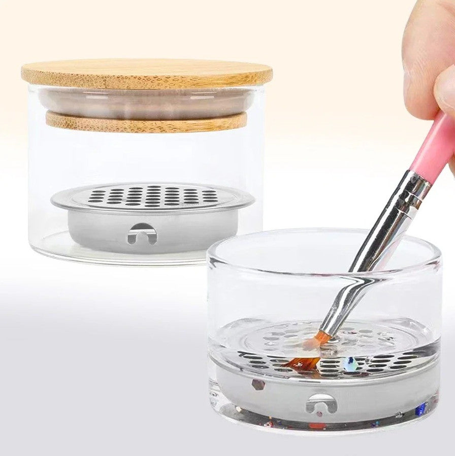 Glass Nail Brush Cleaner Cup with Mesh Filter for Gel, Acrylic, Glitter & Nail Art