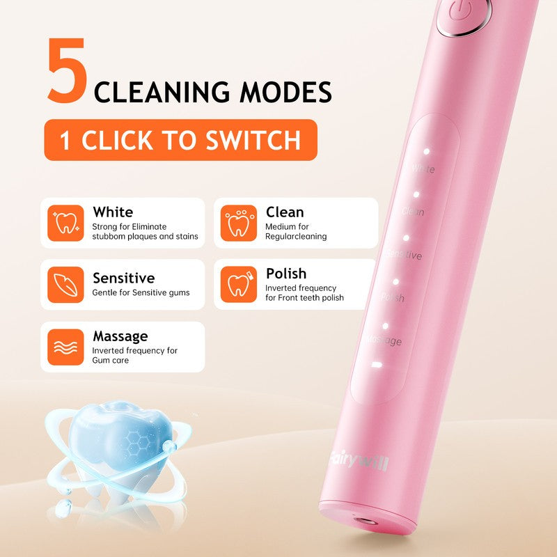 Electric Toothbrush with 5 Modes & 6 Brush Heads, Rechargeable Waterproof