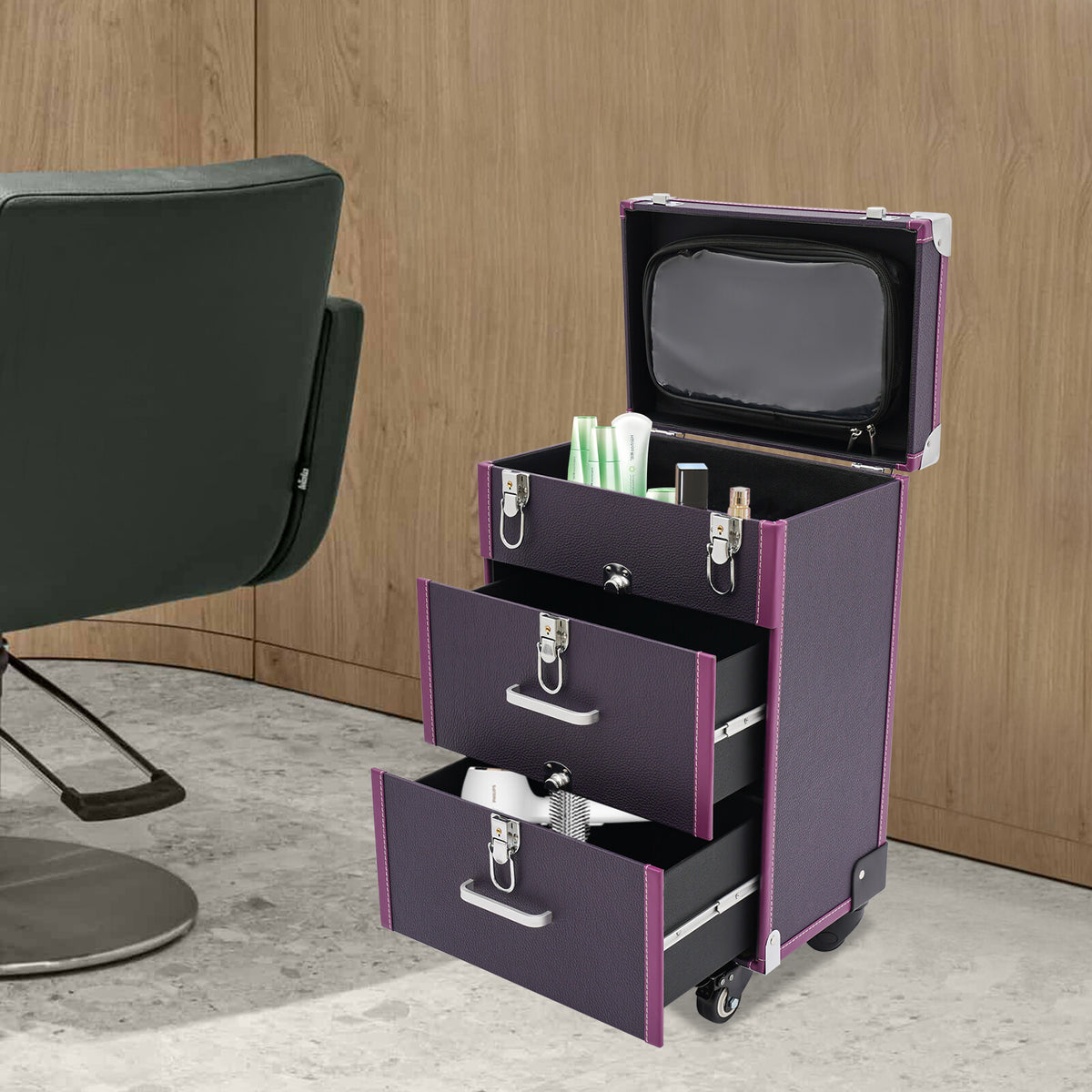 Large Waterproof Rolling Makeup Case Trolley with Multiple Compartments