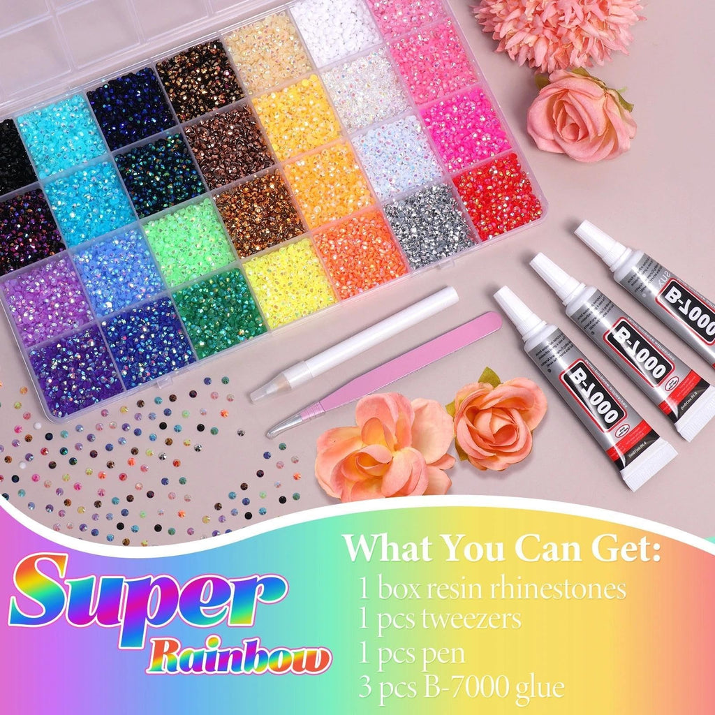 Rhinestones Bedazzling Kit with Tools - 32,000 Color Resin Gems for Crafts and DIY