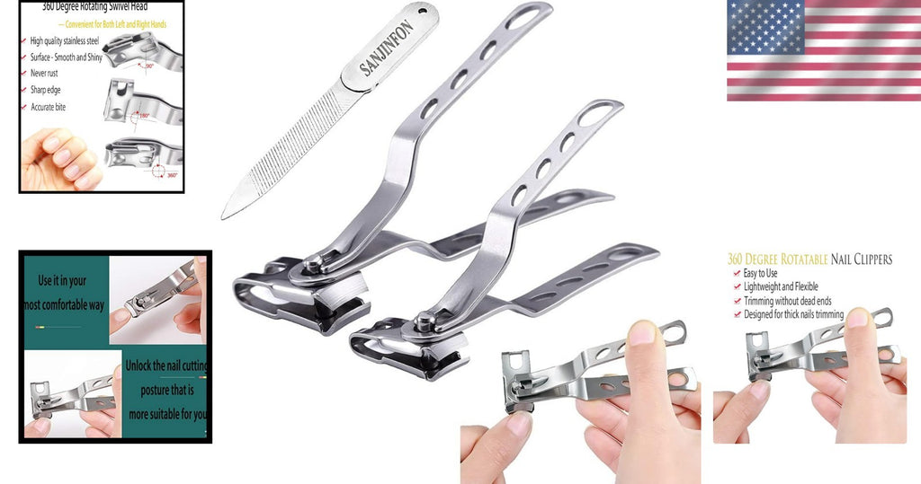 Long Handle Toenail Clippers with Comfort Grip and 3-in-1 Design