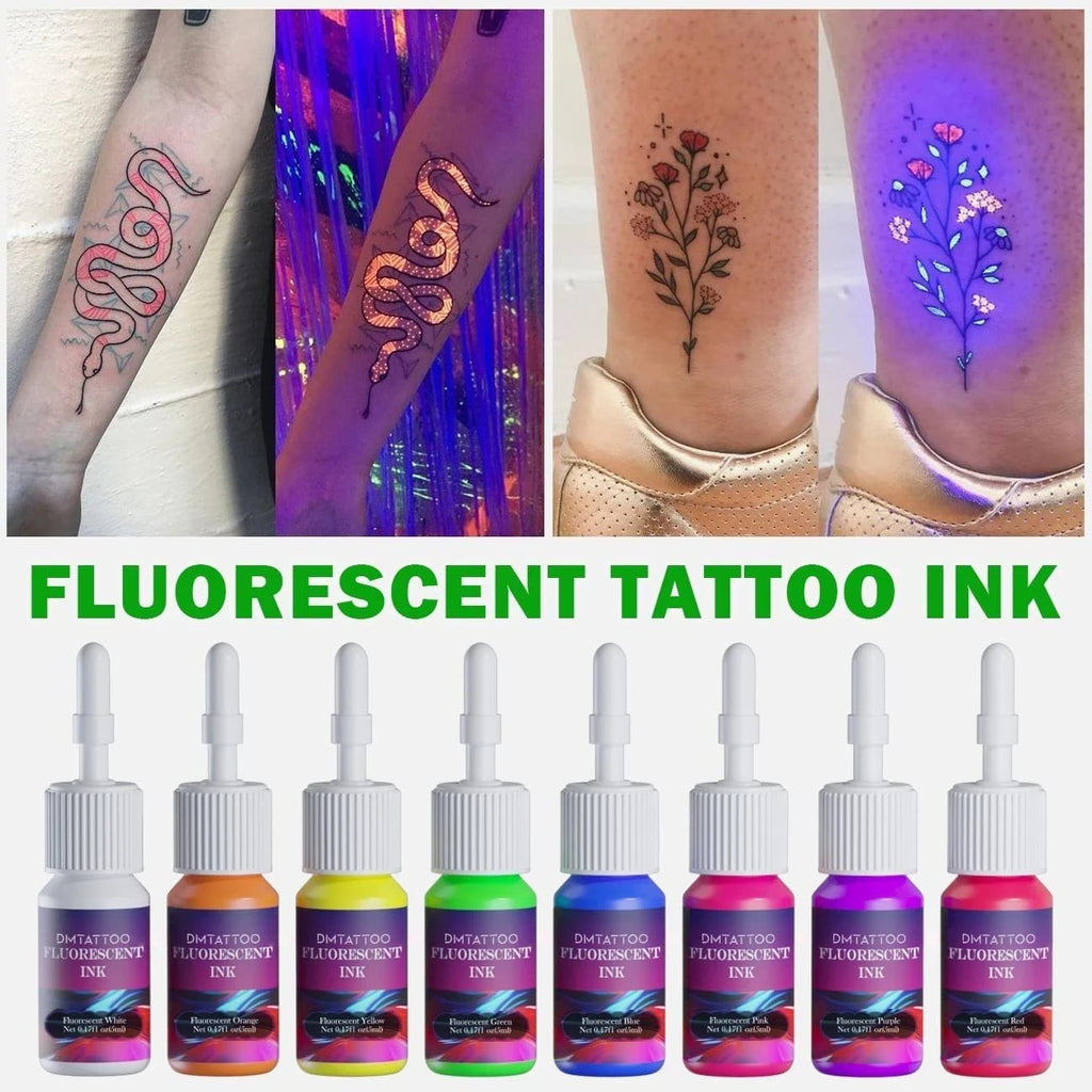 8-Color Fluorescent Tattoo Ink Set - 5ml Each, Skin-Safe Permanent Inks for UV Glow