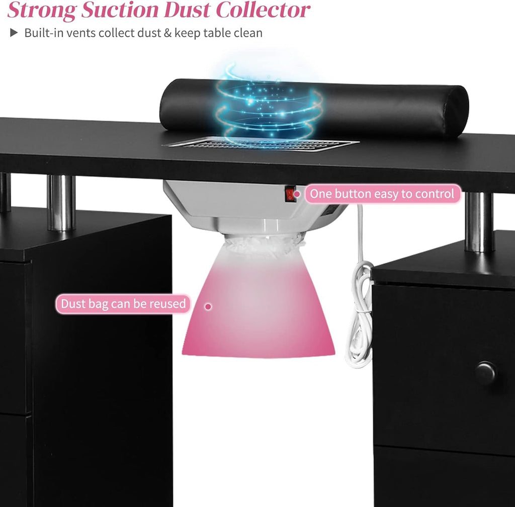 Manicure Table with Storage Drawers and Dust Collector - Professional Nail Desk
