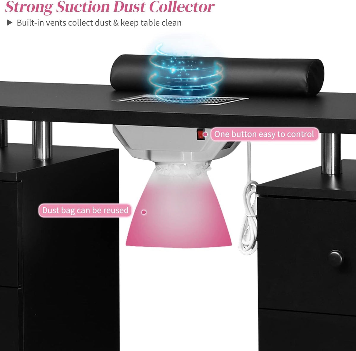 Manicure Table with Storage Drawers and Dust Collector - Professional Nail Desk