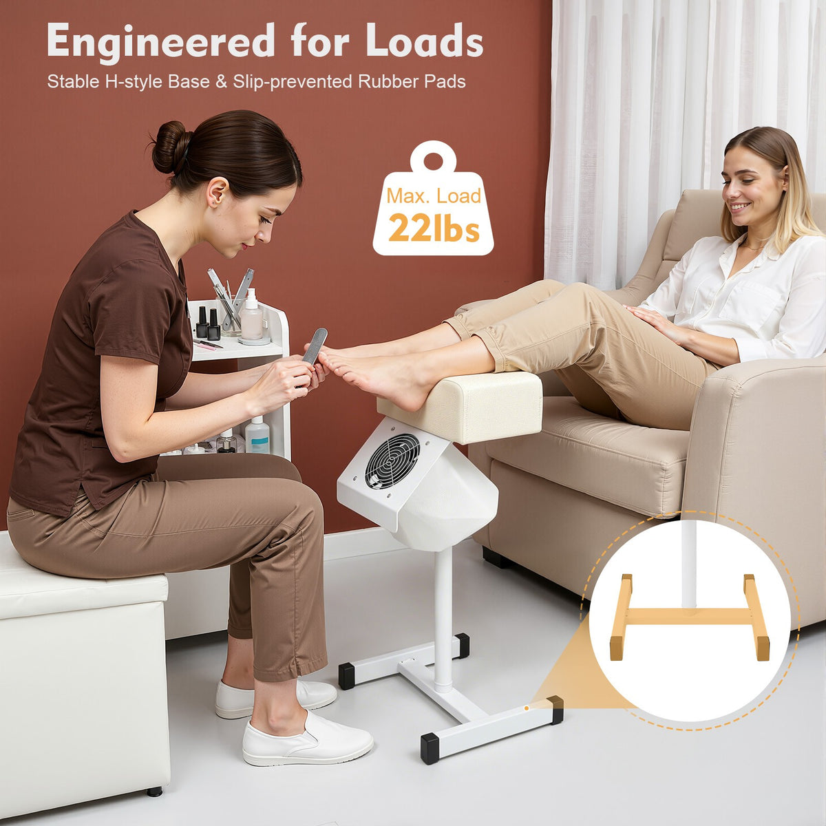 Salon Pedicure Manicure Chair Footrest with Dust Fan & Adjustable Height