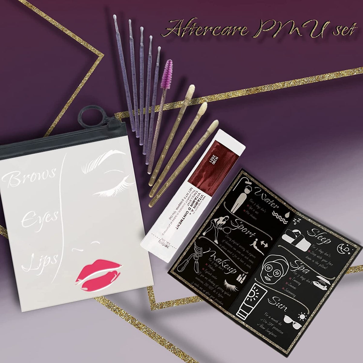 Permanent Makeup Aftercare Kit with 25 Microbrush Applicators & Lip Brushes