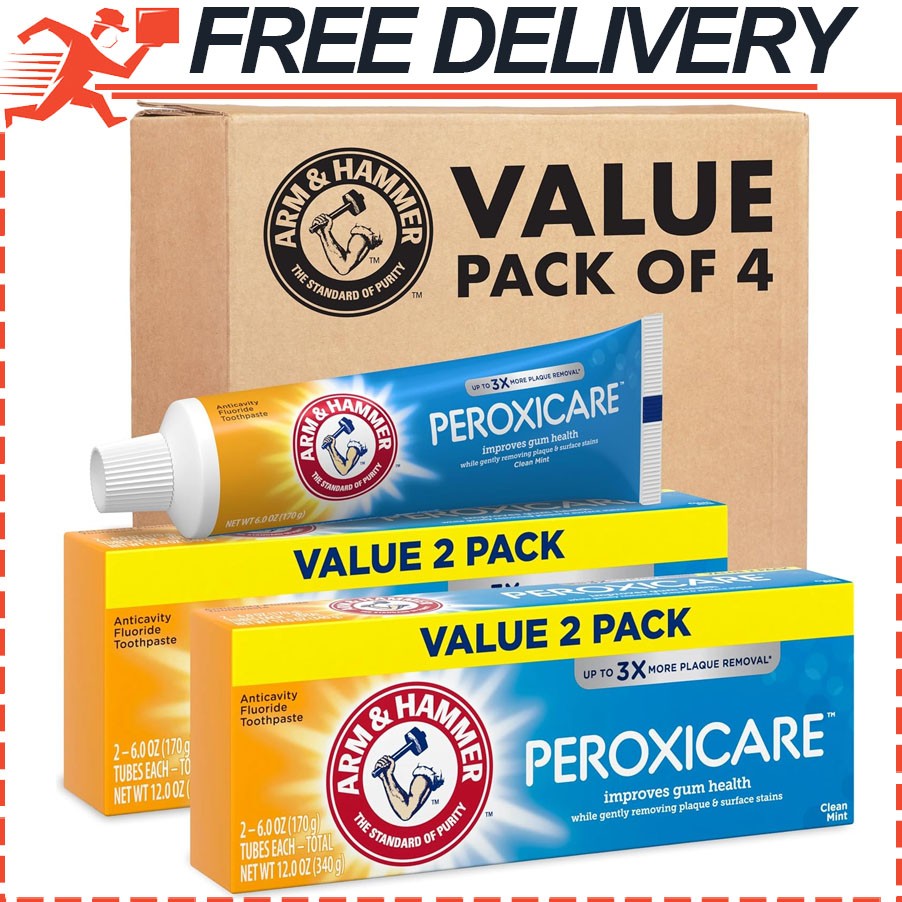 Arm & Hammer Peroxicare Toothpaste for Gum Health, Clean Mint, 6.0oz - Pack of 4