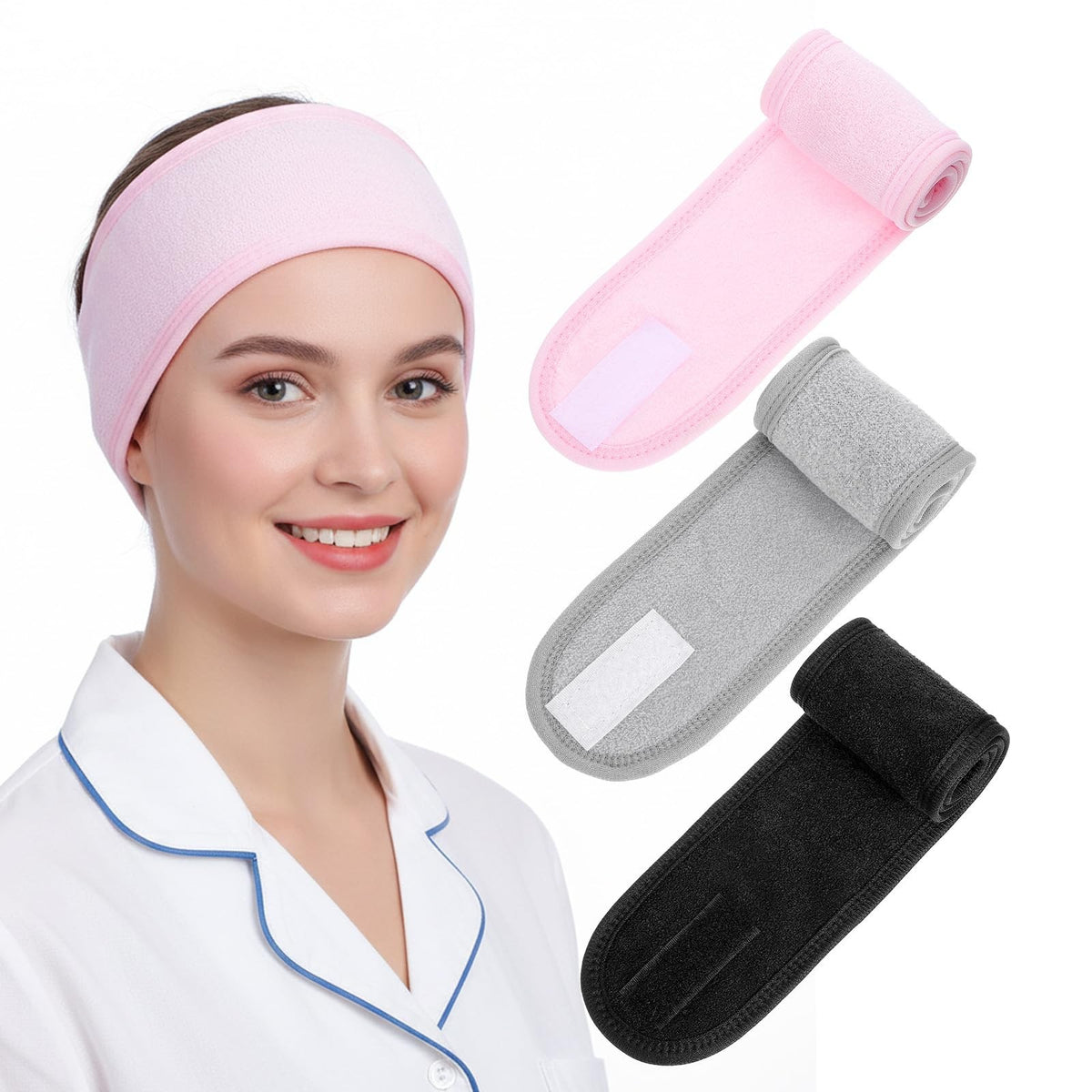 Multicolor Spa Facial Headbands Set - Soft, Absorbent, Adjustable