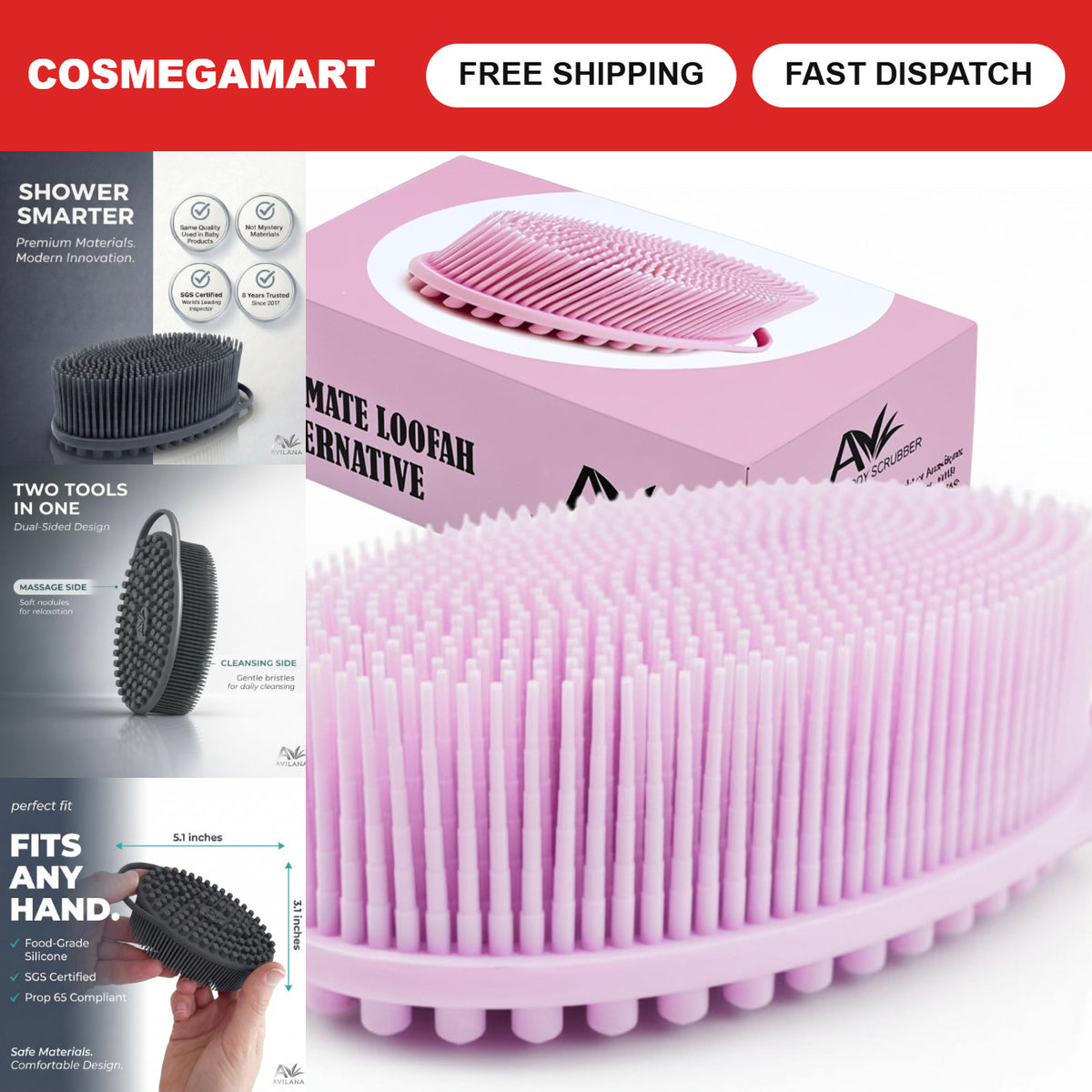 Dual Sided Silicone Body Scrubber - Exfoliating Bath Brush for Sensitive Skin