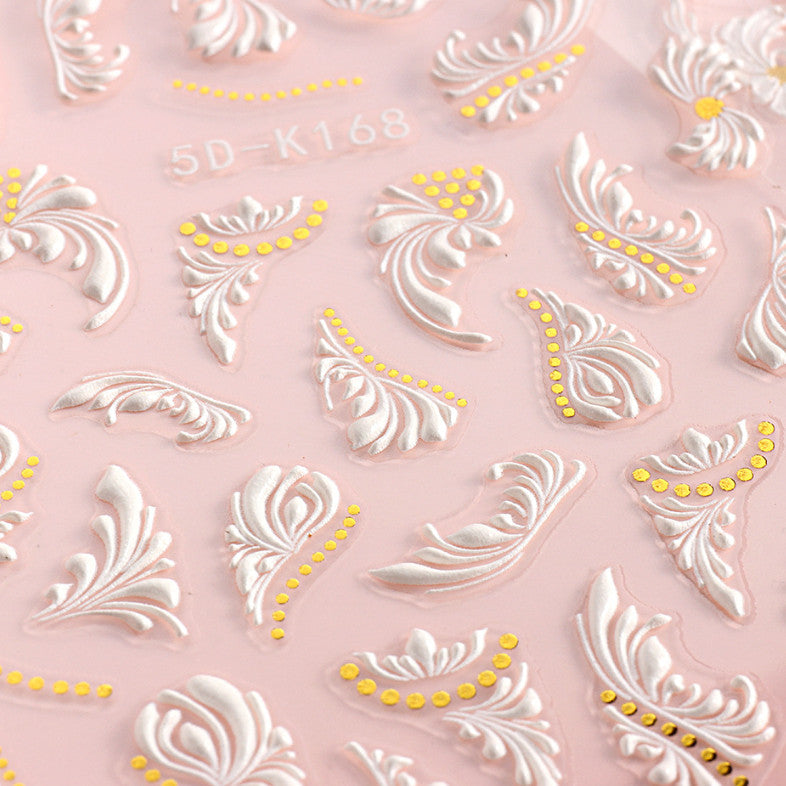 Self-Adhesive 5D Nail Art Stickers Butterfly Flower Decor White K168 NH7