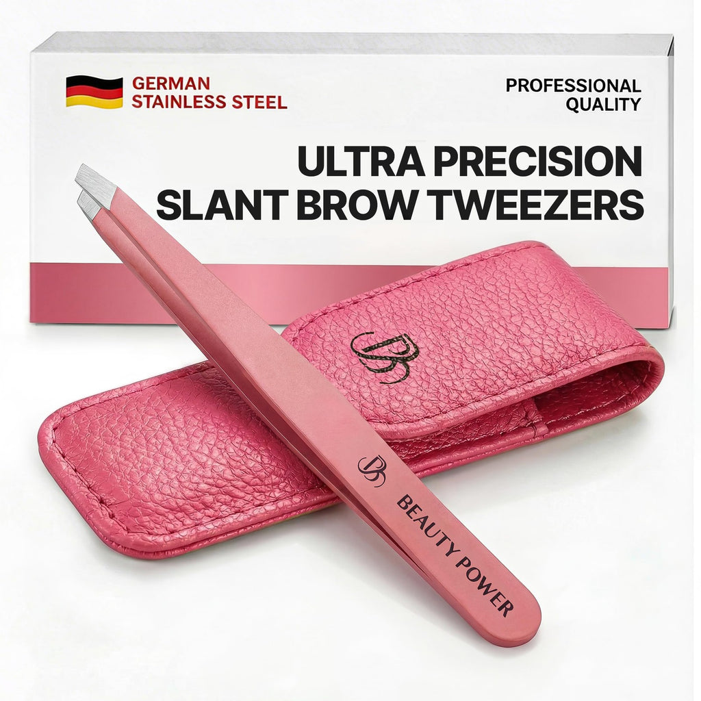 Professional Ultra-Precision Slanted Tweezers - Pink, Fine Point, Beauty Power