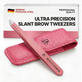 Professional Ultra-Precision Slanted Tweezers - Pink, Fine Point, Beauty Power