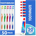 Bulk 100 Pack Disposable Toothbrush & Travel Size Toothpaste Set - Soft Bristles