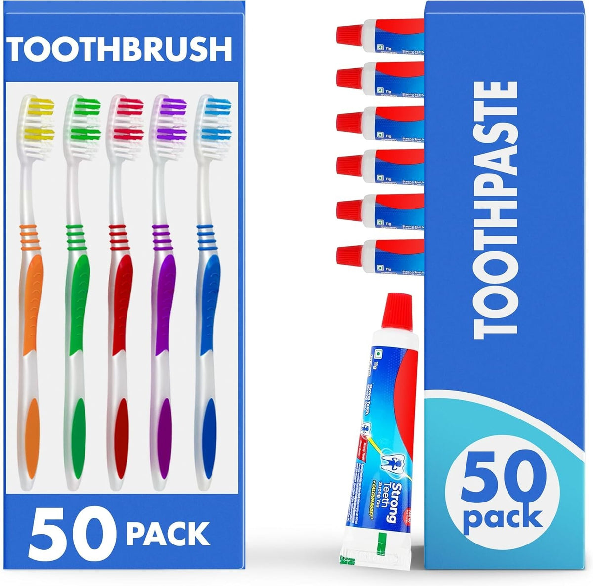 Bulk 100 Pack Disposable Toothbrush & Travel Size Toothpaste Set - Soft Bristles