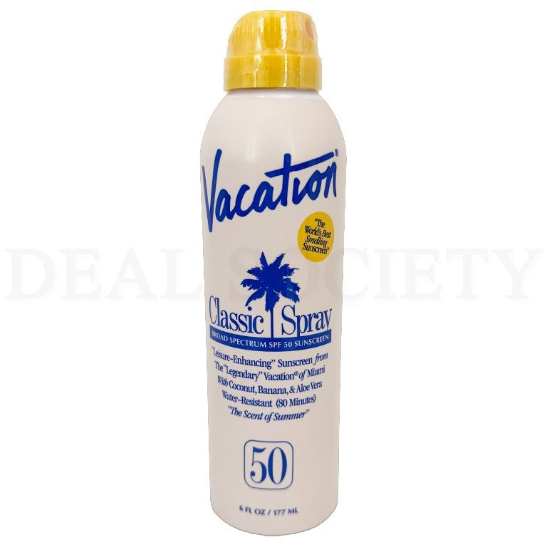 Vacation SPF 50 Sunscreen Spray Coconut Banana 6oz Lot of 2 - Water-Resistant, Broad Spectrum, Lightweight & Transparent