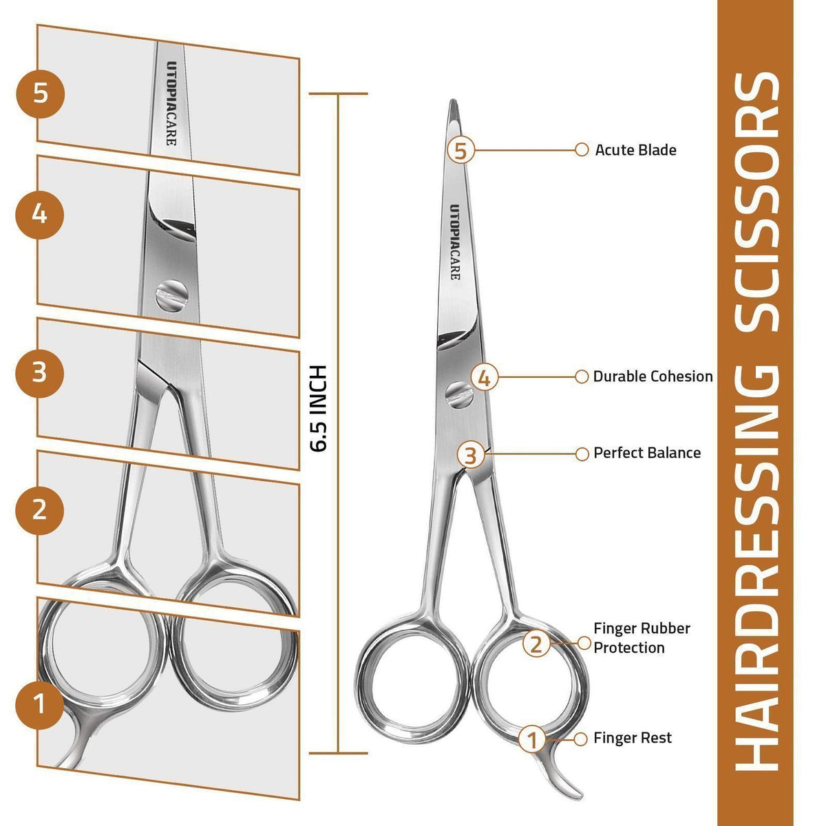 Professional Hair Cutting Scissors Stainless Steel Salon Shears 6.5 Inch