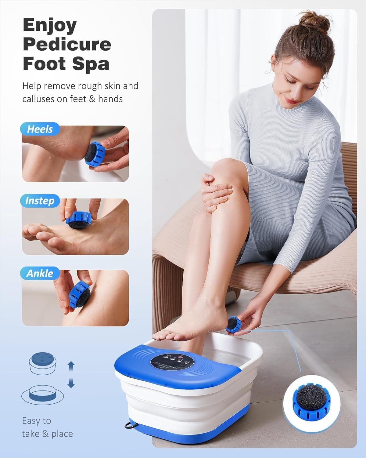Foot Spa Bath Massager with Heat Bubble Jets Red Light Blue Light Relaxation