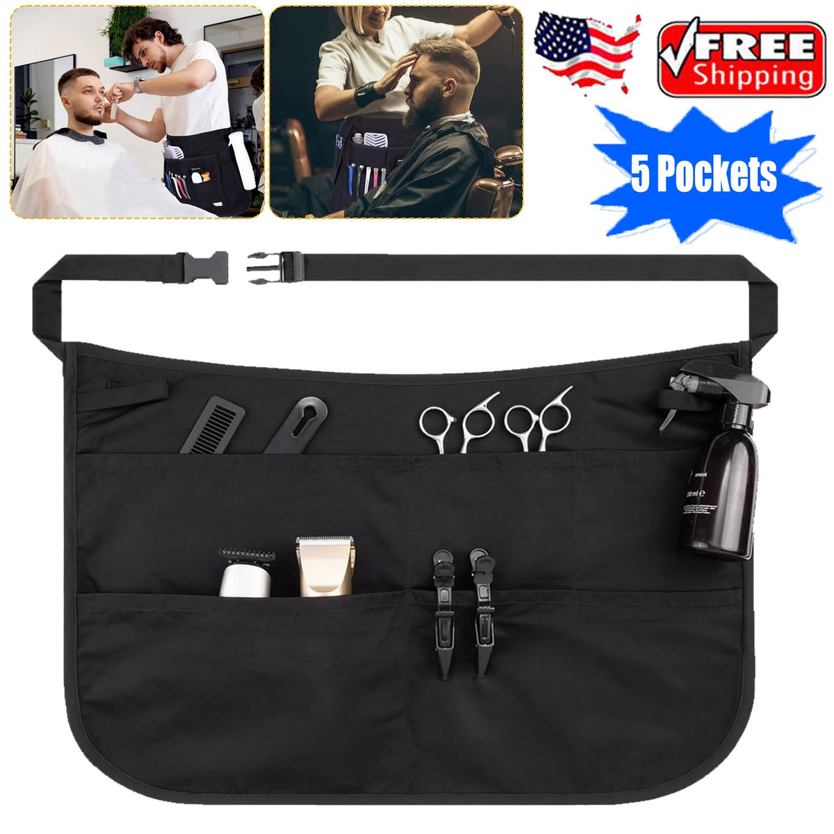 Unisex Waterproof Bleach-Proof Barber Apron with 5 Pockets - Hair Stylist Workwear