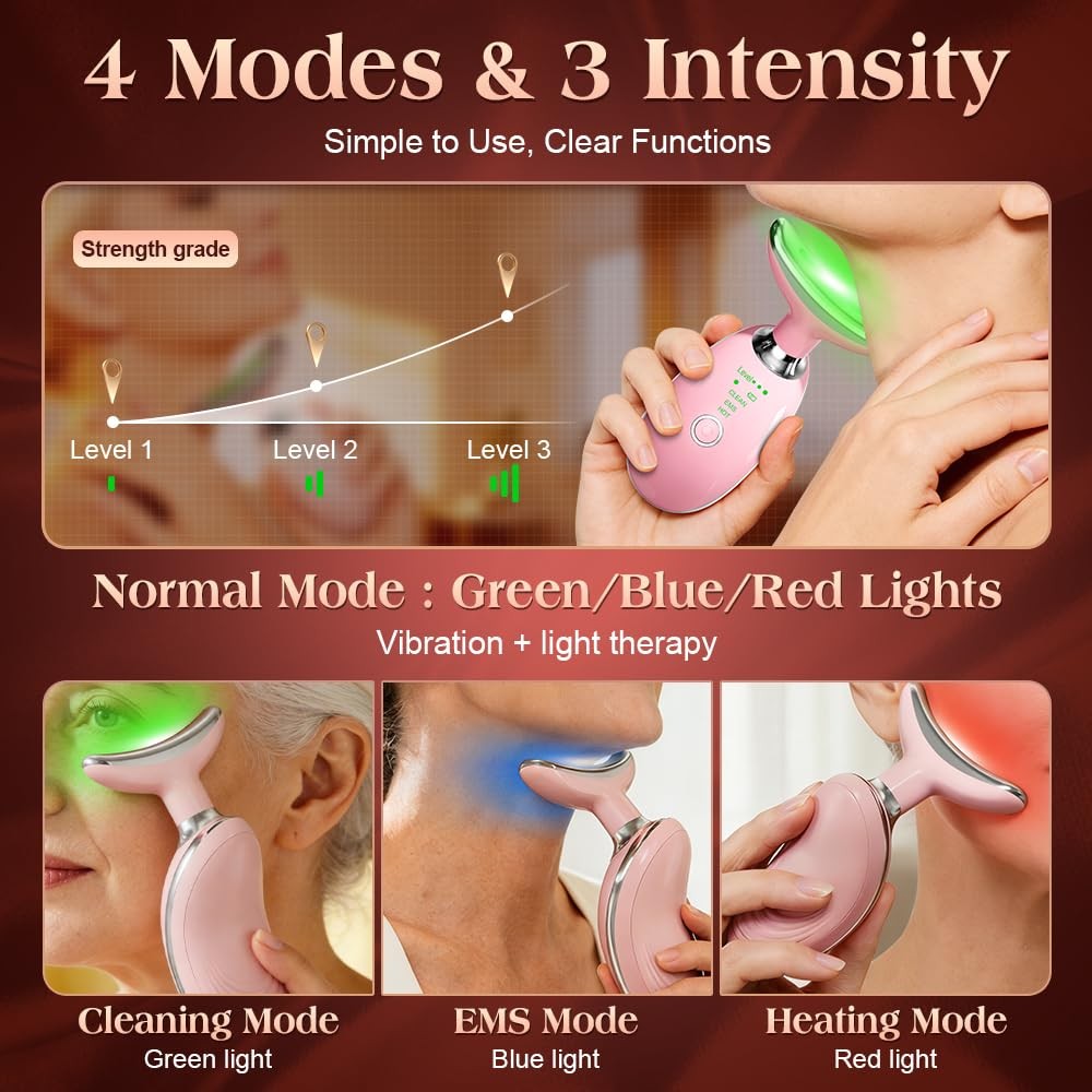 Face and Neck Massager with Heat and Light Therapy - Gua Sha Design