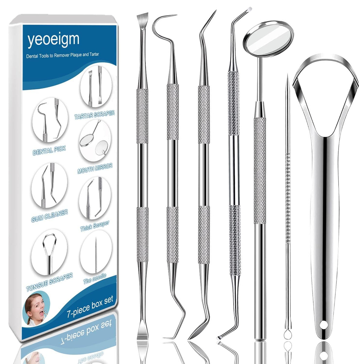 7-Piece Dental Hygiene Kit with Stainless Steel Tools for Teeth Cleaning